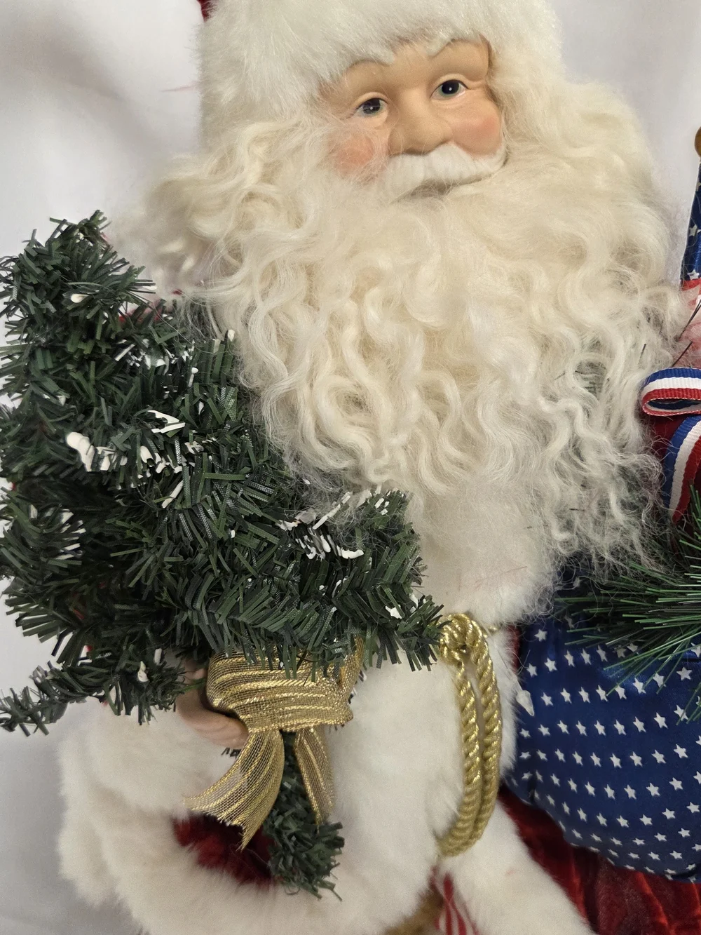 Holiday Santa Figurine‎ with Red Velvet Hat and Patriotic Accents